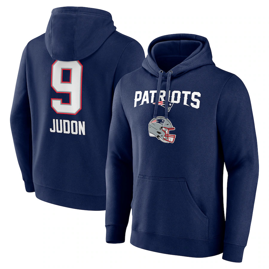 Men's New England Patriots #9 Matthew Judon Navy Team Wordmark Player Name & Number Pullover Hoodie Men's New England Patriots #9 Matthew Judon Navy Team Wordmark Player Name & Number Pullover Hoodie